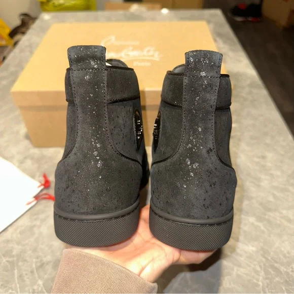 New Size 44 Christian Louboutin Louis Orlato Flat Sneakers Black Silver - Picture 7 of 14